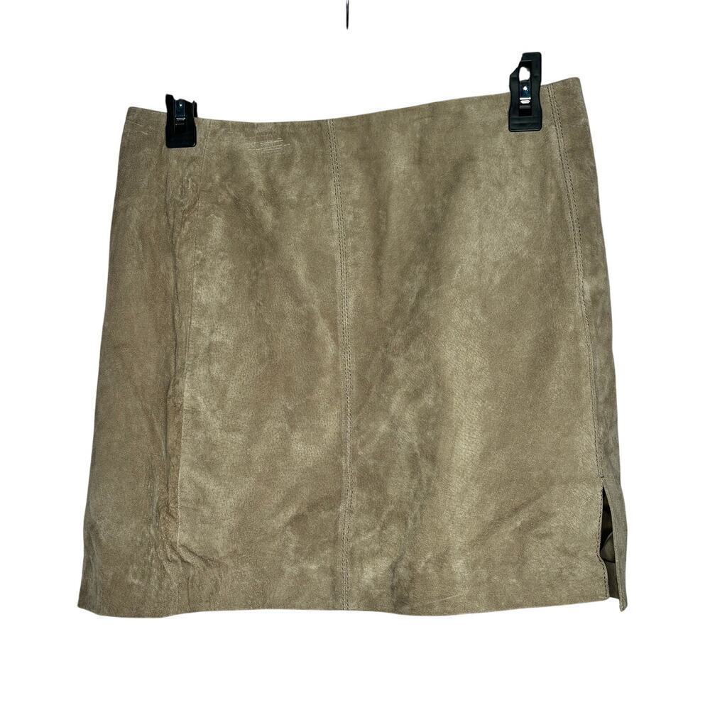 Blank NYC 100% Leather Suede Tan Taupe Trendy Mini Skirt Size 27
